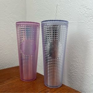 Starbucks disco grid tumblers in silver and pink